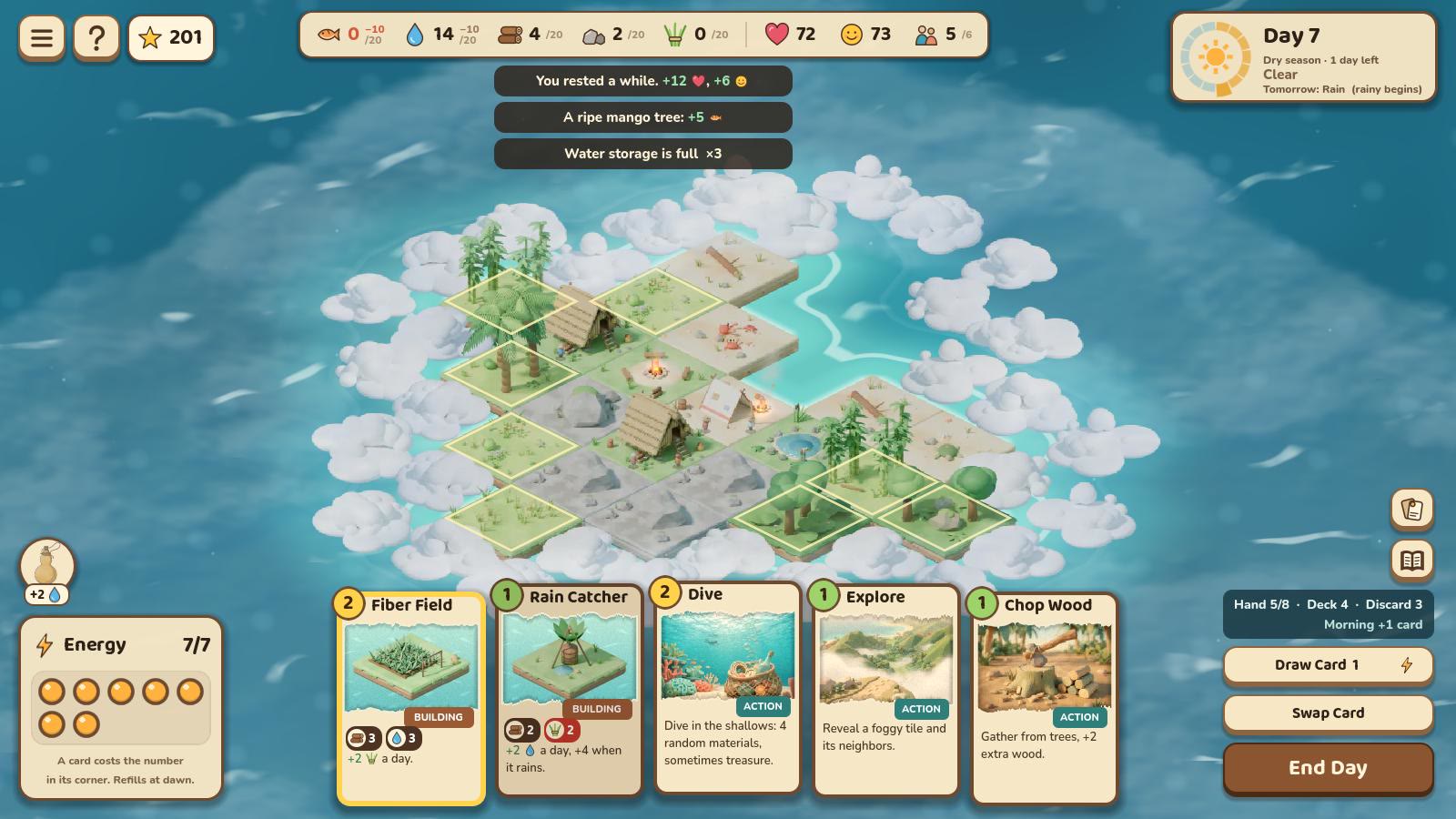 Playing a card: valid tiles light up