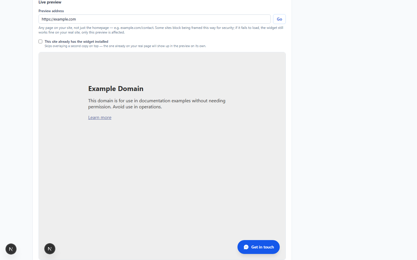 Live domain preview & embed