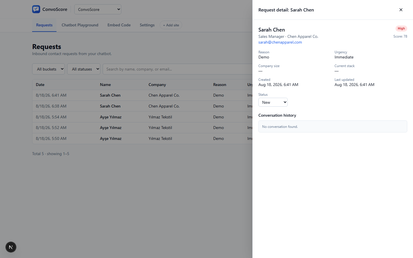 Request detail & transcript