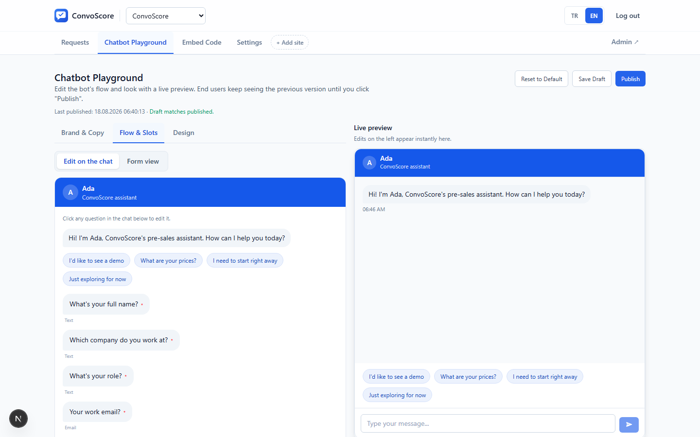 Click-to-edit chat designer