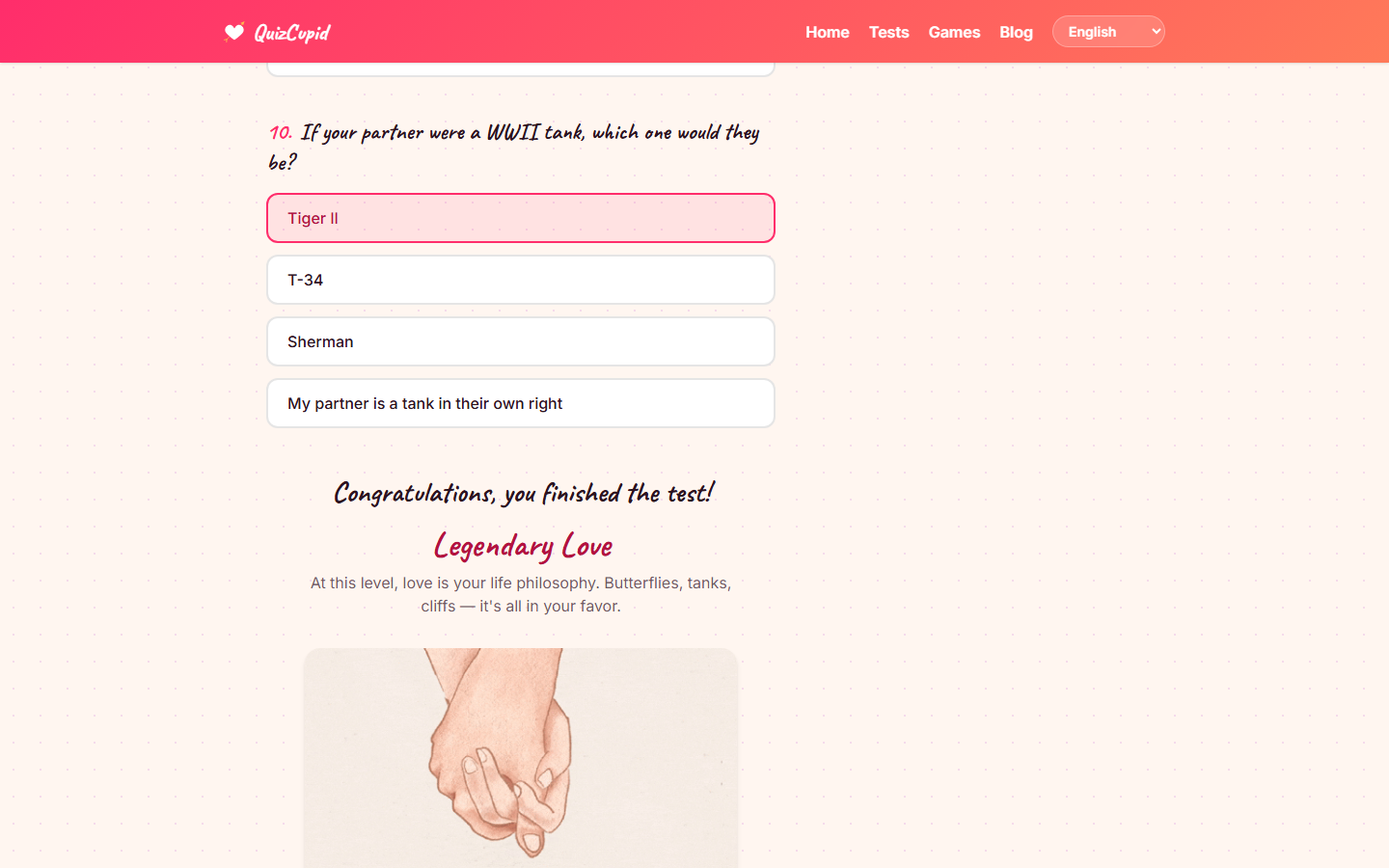 Love test result card